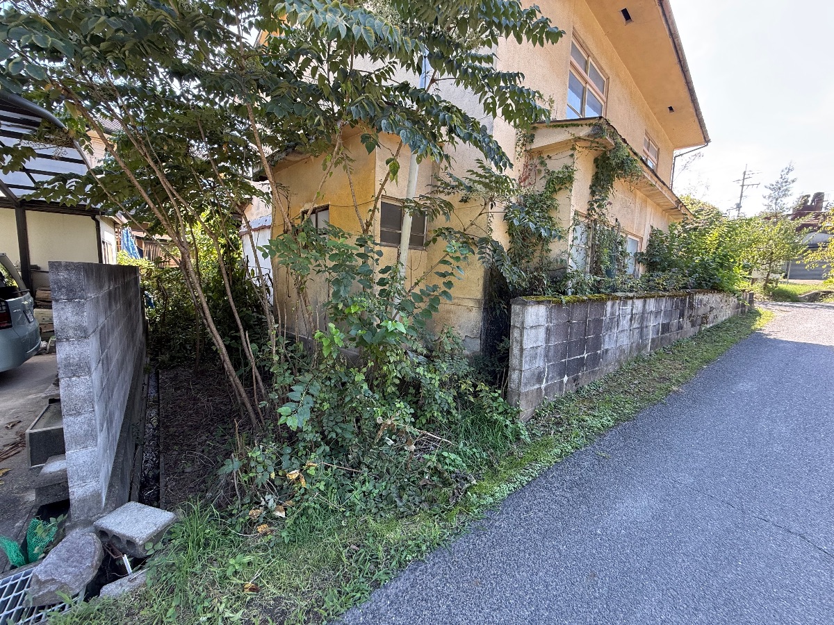 笠岡市 草刈りと雑木の伐採 作業前のブロック塀沿い 便利屋あんばい